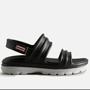 Hunter Women's Bloom Algae Foam Flat Sandals  Velcro Open-Toe Black/White Size 8